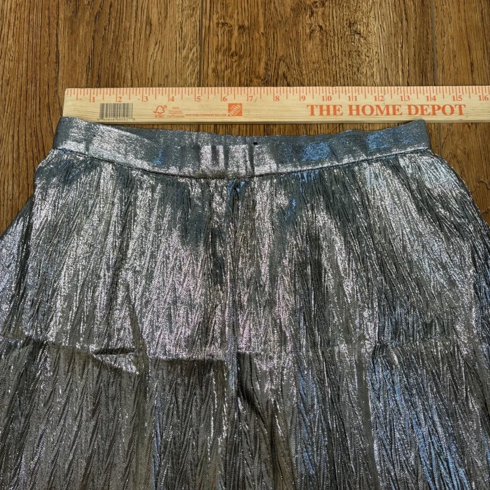 VTG 80s Evan Picone Silver Metallic Crinkle Pleated Midi Skirt ILGWU Made in USA